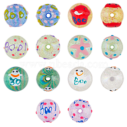 14Pcs 7 Colors AB Color Transparent Crackle Acrylic Round Beads, Halloween Ghost Bead, with Enamel, Mixed Color, 19.5x20.5mm, Hole: 3mm, 2pcs/color(OACR-FH0001-049)