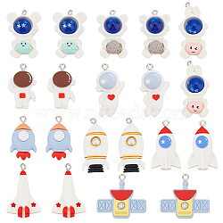 Elite 20Pcs 10 Styles Space Theme Opaque Resin Pendants, with Platinum Tone Iron Loops, Spaceman & Rocket, Mixed Color, 23~40x16.5~30x6.5~12mm, Hole: 2mm, 2pcs/style(FIND-PH0006-16)