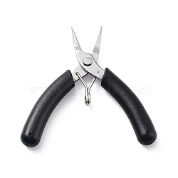 Stainless Steel Jewelry Pliers, Flat Nose Plier, with Plastic Handle & Jaw Cover, Black, 8.1x10.9x1.2cm(PT-C001-02)
