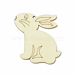 Easter Unfinished Natural Wood Big Pendant Ornaments, for DIY Craft Painting, Undyed, PapayaWhip, Rabbit Pattern, 80x79x2mm, Hole: 3.5mm(WOOD-G010-01B)