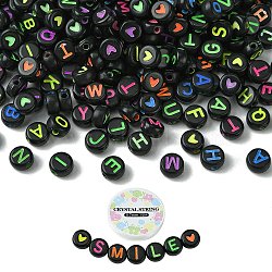 DIY Bracelet Making Kits, Including Letter & Heart Flat Round Acrylic Beads, Elastic Thread, Mixed Color, 550Pcs/bag(DIY-YW0008-32D)