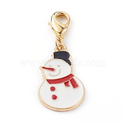 Christmas Themed Alloy Enamel Pendants, with Brass Lobster Claw Clasps, Snowman, Colorful, 37.5mm(HJEW-JM00457-01)