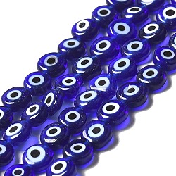 Handmade Evil Eye Lampwork Flat Round Bead Strands, Blue, 6x3mm, Hole: 1mm, about 65pcs/strand, 14 inch(X-LAMP-L058-6mm-04)
