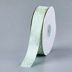 Single Face Satin Ribbon, Polyester Ribbon, Flower Pattern, Pale Green, 1 inch(25mm), about 50yards/roll(45.72m/roll)(SRIB-T005-01N)