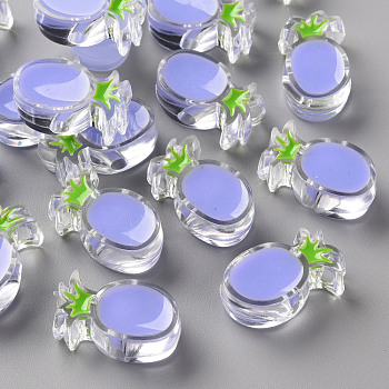 Transparent Enamel Acrylic Beads, Pineapple, Lilac, 25x15x9mm, Hole: 3.5mm