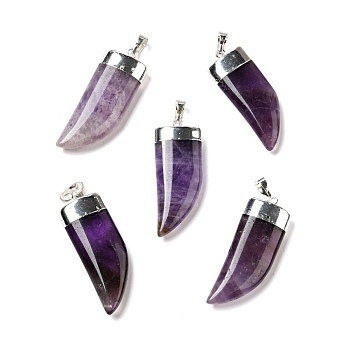 Natural Amethyst Pendants, with Silver Tone Brass Findings, Dagger Shape, 41~42x15~16x6.5~7.5mm, Hole: 5x7.5mm