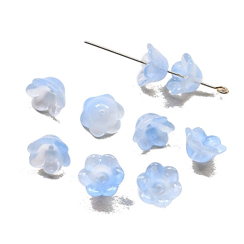 Handmade Lampwork Beads Cap, 6-Petal, Flower, Light Sky Blue, 12x7mm