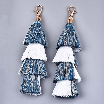 Polycotton(Polyester Cotton) Tassel Big Pendant Decorations, with Light Gold Plated Alloy Swivel Lobster Claw Clasps, Cadmium Free & Lead Free, Colorful, 210~215mm