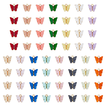 60Pcs 15 Colors Acrylic Charms, with Alloy Finding, Butterfly Charm, Mixed Color, 13x14x3mm, Hole: 2mm, 4pcs/color