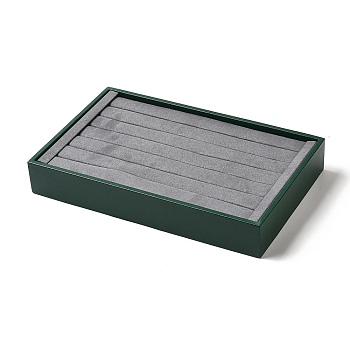 6-Slot Rectangle PU Leather Rings Display Trays with Gray Velvet Inside, Jewelry Organizer Holder for Finger Rings Storage, Green, 26x16x4cm