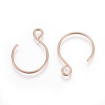 Ion Plating(IP) 304 Stainless Steel Earring Hooks, with Horizontal Loop, Rose Gold, 19x15mm, Hole: 2mm, 20 Gauge, Pin: 0.8mm