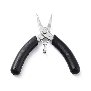 Stainless Steel Jewelry Pliers, Flat Nose Plier, with Plastic Handle & Jaw Cover, Black, 8.1x10.9x1.2cm