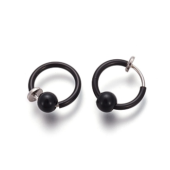 Electroplate Brass Retractable Clip-on Earrings, Non Piercing Spring Hoop Earrings, Cartilage Earring, with Removable Beads, Black, 12.6x0.8~1.6mm, Clip Pad: 4.5mm