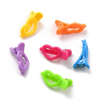 Plastic Alligator Hair Clip Findings, for DIY Kids Hair Accessories, Heart, Mixed Color, 31x15.5x16mm, 6pcs/card