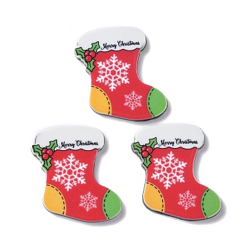 Christmas Style Printed Acrylic Cabochons, Christmas Socking, 32x30x2.5mm