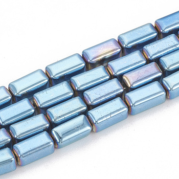 Electroplate Non-magnetic Synthetic Hematite Beads Strands, Cuboid, Blue Plated, 8x4x4mm, Hole: 1mm, about 60pcs/strand, 16.53 inch