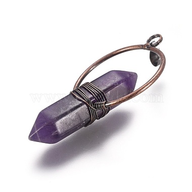 Natural Amethyst Wire Wrapped Pointed Big Pendants(G-L520-I02-R-NF)-3