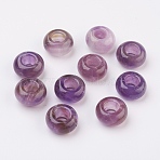Natural Amethyst European Beads, Large Hole Beads, Rondelle, 14x7~8mm, Hole: 6mm(X-G-G740-14x8mm-13)