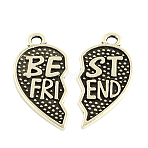 Tibetan Style Alloy Split Pendants, Cadmium Free & Lead Free, Heart with Word Best Friend, Antique Silver, 29x13x1.5mm, Hole: 2mm(X-TIBEP-5479-AS-LF)