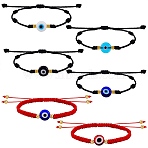 Adjustable Nylon Threads Braided Bead Bracelets, with Evil Eye Lampwork Beads and Brass Spacer Beads, Golden, Mixed Color, 6pcs/set(BJEW-SZ0001-52)