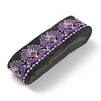 Ethnic Style Embroidery Polyester Ribbons, Jacquard Ribbon, Garment Accessories, Blue Violet, Floral Pattern, 1-3/8 inch(34mm), about 7.66 Yards(7m)/Roll(OCOR-WH0077-29E)