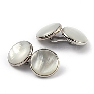 Natural Shell Cufflinks, Cuff Button, with Brass Findings for Apparel Accessories, Platinum, 17x8mm, Hole: 3mm, Link: 13.5x4.5x1.5mm(KK-C102-01P)