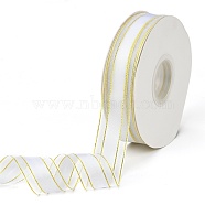 Solid Color Organza Ribbons, Golden Wired Edge Ribbon, for Party Decoration, Gift Packing, Snow, 1"(25mm), about 50yard/roll(45.72m/roll)(ORIB-E005-A12)