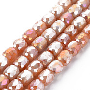 Opaque Baking Painted Glass Beads Strands, Imitation Stones, Faceted, AB Color Plated, Column, Light Coral, 8x8mm, Hole: 1.2mm, about 60pcs/strand, 19.69 inch(50cm)(EGLA-N006-008-B03)