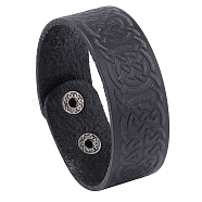 Witch Knot Pattern Cowhide Crod Bracelets, with Iron Clasps, Black, 8-7/8 inch(22.5cm)(PW-WG33678-01)