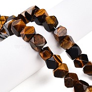 Natural Tiger Eye Beads Strands, Faceted Cube, 10~11x9.5~11x9~11mm, Hole: 0.8mm, about 20pcs/strand, 7.87''(20cm)(G-T138-45)