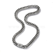 304 Stainless Steel Cuban Link Chain Necklaces with Skull Clasps, Stainless Steel Color, 23.98 inch(60.9cm)(NJEW-P288-23P)