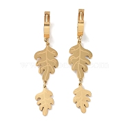 Leaf 304 Stainless Steel Dangle Earrings, Hoop Earrings for Women, Real 18K Gold Plated, 54x13mm(EJEW-L283-017G)