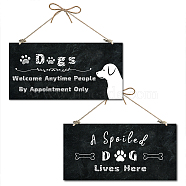 Printed Natural Wood Hanging Wall Decorations, for Front Door Home Decoration, Rectangle with Word, Black, Dog Pattern, 15x30x0.5cm(WOOD-WH0112-83B)