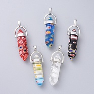 Millefiori Glass Pendants with Alloy Findings, Platinum, Mixed Color, 40~42x8x8mm, Hole: 2mm(X-LK-R008-M01)