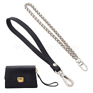 WADORN 2Pcs 2 Style Wristlet Bag Straps, Cowhide & Iron Wheat Chain Clutch Bag Straps Sets, with Stainless Steel Swivel Clasp, Platinum, 205~210mm, 1pc/style(DIY-WR0003-05P)