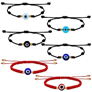 Adjustable Nylon Threads Braided Bead Bracelets, with Evil Eye Lampwork Beads and Brass Spacer Beads, Golden, Mixed Color, 6pcs/set(BJEW-SZ0001-52)