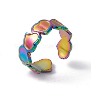 Ion Plating(IP) 304 Stainless Steel Heart Wrap Open Cuff Ring for Women, Rainbow Color, US Size 7(17.3mm)(RJEW-C045-15M)