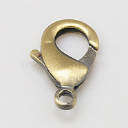 Brass Lobster Claw Clasps, Parrot Trigger Clasps, Lead Free & Cadmium Free, Brushed Antique Bronze, 15x8x3mm, Hole: 2mm(KK-903-AB)