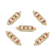 Brass Micro Pave Clear Cubic Zirconia Connector Charms with Enamel, Oval Links with Evil Eye, Real 18K Gold Plated, Red, 24.5x7x2.8mm, Hole: 1.4mm(KK-E068-VB398-2)