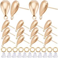 30Pcs Brass Stud Earring Findings, with Horizontal Loops, Teardrop, Nickel Free, 30Pcs Open Jump Rings & 100Pcs Plastic Ear Nuts, Real 18K Gold Plated, 17x8.5mm, Hole: 1.8mm, Pin: 0.8mm(DIY-CN0002-50)