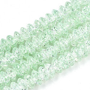 Crackle Glass Beads, Dyed & Heated, Rondelle, Light Green, 8x4mm, Hole: 1mm, about 89~95pcs/strand, 15.16~15.55 inch(38.5~39.5cm)(X-GLAA-S192-004H)