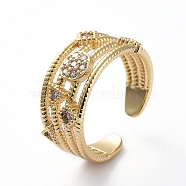 Adjustable Brass Cuff Finger Rings, with Micro Pave Cubic Zirconia, Clear, Golden, Size 6, 16.2mm(RJEW-G096-10G)