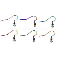 Ion Plating(IP) 304 Stainless Steel French Earring Hooks, Flat Earring Hooks, Ear Wire, with Beads and Horizontal Loop, Rainbow Color, 19x22mm, Hole: 2mm, 22 Gauge, Pin: 0.6mm, bead: 3mm(STAS-S119-019)