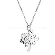201 Stainless Steel Pendants Necklaces, with Cable Chains, Tree of Life, Stainless Steel Color, 16.3 inch(40cm), 1mm(NJEW-S069-TN487-1)