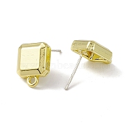 Rack Plating Alloy Stud Earring Findings, with 925 Sterling Silver Pins and Horizontal Loops, Cadmium Free & Lead Free, Square, Light Gold, 13x10x4mm, Hole: 1.6mm, Pin: 0.6mm(FIND-I030-12LG)