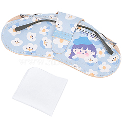 1Pc Flower Printed PU Leather Portable Slim Sunglasses Pouch, with 1Pc Suede Fiber Glasses Cleaning Cloth, Light Sky Blue, 17x8x0.7cm(AJEW-CN0003-25A)