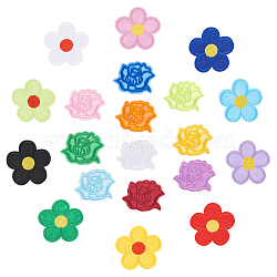 ARRICRAFT 40Pcs 20 Styles Rose Shape & 5-Petal Flower Computerized Embroidery Cloth Iron on/Sew on Patches, Costume Accessories, Appliques, Mixed Color, 33~52x43~52x1~1.4mm, 2pcs/style(DIY-AR0003-12)