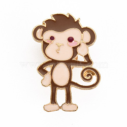 Alloy Enamel Brooches, Enamel Pins, with Brass Butterfly Clutches, Monkey, Cadmium Free & Nickel Free & Lead Free, Light Gold, Camel, 1-3/8x1 inch(36x25.5mm), Pin: 1mm(JEWB-S011-069-NR)