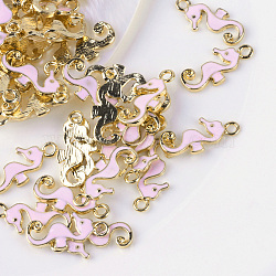 Sea Horse Alloy Enamel Pendants, Pink, 21x10x1.5mm, Hole: 1.6mm(ENAM-Q033-38A)