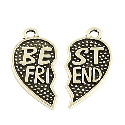 Tibetan Style Alloy Split Pendants, Cadmium Free & Lead Free, Heart with Word Best Friend, Antique Silver, 29x13x1.5mm, Hole: 2mm(X-TIBEP-5479-AS-LF)